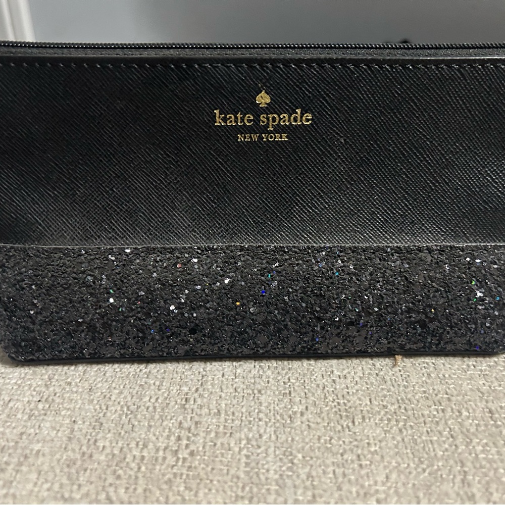 Kate Spade Black Glitter Cosmetic Case